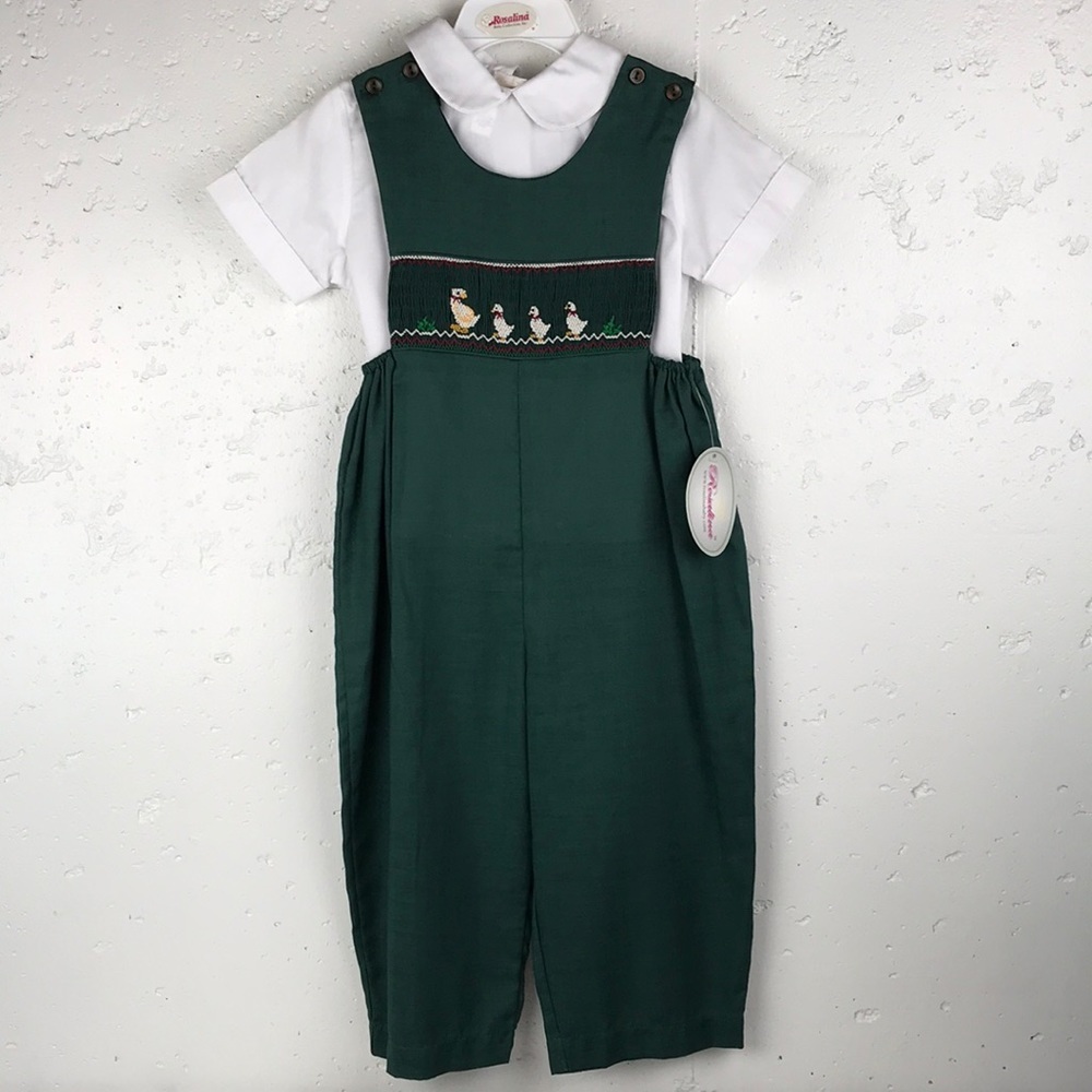 NWT ROSALINA COLLECTIONS Mummy Duck Green Smocked Kicker Set